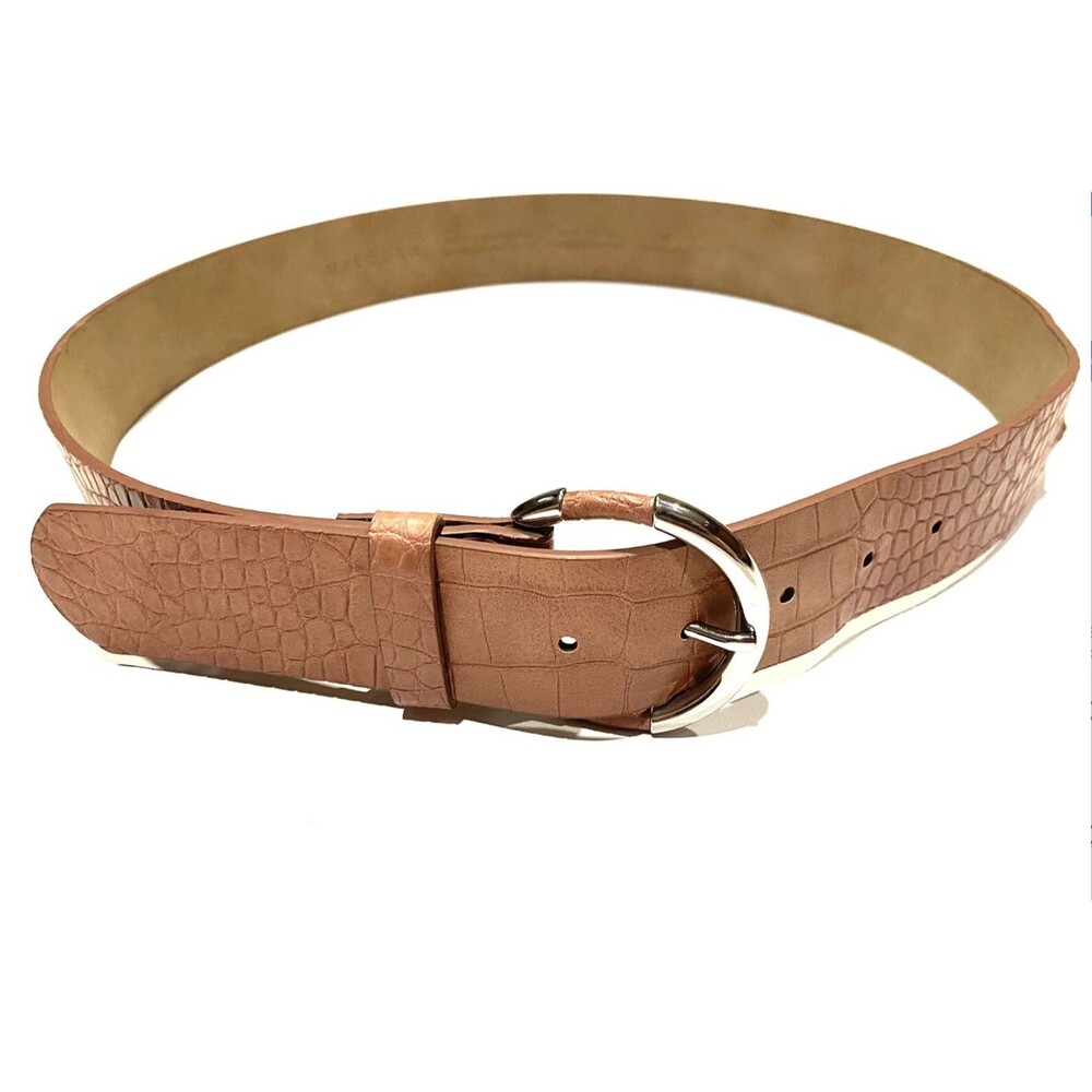 Halogen Womens Brown Croc Embossed Belt Silver Buckle Faux Leather S Nordstrom